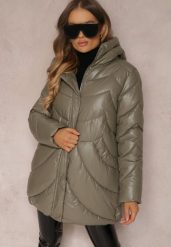 Ciemnozielona Kurtka Pikowana z Kapturem Greentry. Zielone kurtki damskie Renee, xl, bez wzorów, z kapturem. Za 259.99 zł.