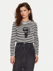 KARL LAGERFELD Bluzka A1W17137 Czarny Regular Fit. Czarne bluzki damskie KARL LAGERFELD, xs, bez wzorów, z bawełny, bez kołnierzyka, bez ramiączek. Za 319.99 zł.
