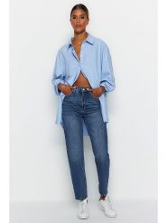 Trendyol Dżinsy - Tapered fit - w kolorze niebieskim rozmiar: 44. Niebieskie jeansy damskie Trendyol, z podwyższonym stanem. Za 118.56 zł.
