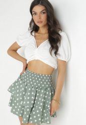 Miętowa Spódnica Mini w Kropki z Falbankami Xanitta. Zielone spódnice damskie Born2be, m, bez wzorów, mini. Za 44.99 zł.