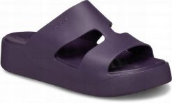 Klapki Dla Dorosłych Crocs Getaway Platform H-strap. Fioletowe klapki damskie Crocs, bez wzorów, z materiału, bez obcasa, bez zapięcia. Za 139.99 zł.