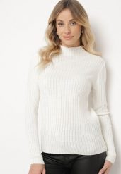 Jasnobeżowy Sweter z Półgolfem Prążkowany Kikida. Brązowe swetry klasyczne damskie Born2be, m, z jeansu, bez kołnierzyka. Za 49.99 zł.