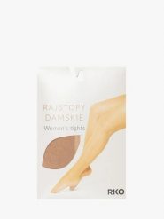 Cienkie rajstopy klasyczne w kropki 8 DEN. Brązowe rajstopy Ryłko, bez wzorów, z bawełny. W wyprzedaży za 19.99 zł.