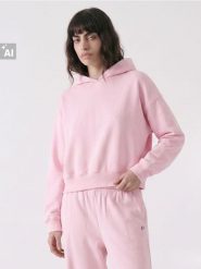 Dresowa bluza hoodie loose fit - różowy. Czerwone bluzy damskie Sinsay, l, bez wzorów, z dresówki, bez kaptura. Za 49.99 zł.