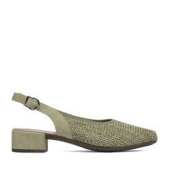 Czółenka Rieker. Zielone czółenka damskie Rieker, bez wzorów, bez obcasa. Za 299.99 zł.