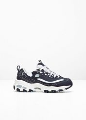 Sneakersy chunky Skechers ze skóry. Niebieskie obuwie sportowe casual damskie bonprix, ze skóry. Za 369.99 zł.