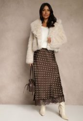 Brązowa Spódnica z Wiskozy High Waist Ozdobiona Kropkami i Koronką Monivia. Brązowe spódnice damskie Renee, na spotkanie biznesowe, bez wzorów, z jeansu, maxi. Za 149.99 zł.