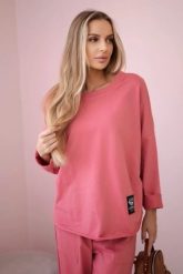 Komplet bawełniany bluza + spodnie malinowy. Różowe bluzy damskie KESI, l, bez wzorów, z bawełny, bez kaptura. Za 271.84 zł.