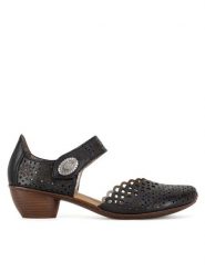 Rieker Półbuty 43753-00 Czarny. Czarne czółenka damskie Rieker, bez wzorów, ze skóry, bez obcasa, na obcasie, bez zapięcia. Za 319.99 zł.