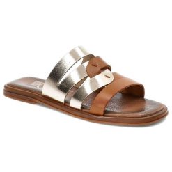 Złote Klapki Lemar Wygodne Buty Na Lato. Żółte klapki damskie Lemar, bez wzorów, ze skóry, bez obcasa, bez zapięcia. Za 189.00 zł.