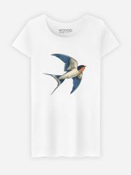 WOOOP Koszulka "Barn Swallow" w kolorze białym rozmiar: S. Białe bluzki damskie Wooop, s, bez wzorów, bez kołnierzyka, bez ramiączek. Za 56.93 zł.