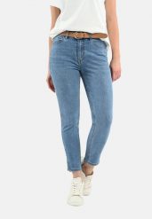 Niebieskie jeansy D-BLU. Niebieskie jeansy damskie Volcano, bez wzorów, z bawełny. Za 179.99 zł.