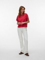 Vero Moda Koszulka w kolorze czerwonym rozmiar: XS. Czerwone bluzki damskie Vero Moda, xs, bez wzorów, z bawełny, bez kołnierzyka, bez ramiączek. Za 39.31 zł.