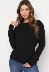 Czarna Bawełniana Bluza z Długim Rękawem i Ozdobnym Wiązaniem Pinada. Czarne bluzy damskie Born2be, bez wzorów, z bawełny, bez kaptura. Za 84.99 zł.