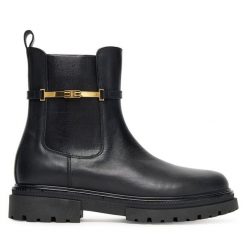 Botki Elisabetta Franchi. Czarne botki damskie Elisabetta Franchi, bez obcasa, na płaskiej podeszwie, bez zapięcia. Za 969.99 zł.