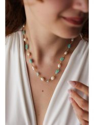 Pierres delicates Pozłacany naszyjnik z amazonitami - dł. 43 cm rozmiar: onesize. Niebieskie naszyjniki damskie Pierres delicates, z perłą, pozłacane. Za 135.17 zł.