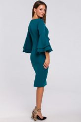 Sukienka elegancka ołówkowa z bufiastymi rękawami morski. Zielone sukienki damskie Makover, z aplikacjami, z elastanu, eleganckie, bez ramiączek. Za 309.00 zł.