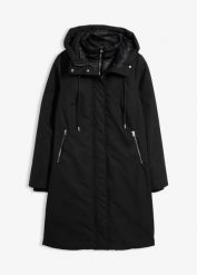 Płaszcz outdoorowy, hydrofobowy, 2 w 1. Czarne płaszcze damskie bonprix, bez wzorów, bez kaptura. Za 379.99 zł.