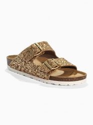 BACKSUN Klapki "Bali" w kolorze złotym rozmiar: 40. Żółte klapki damskie Backsun, bez wzorów, z materiału, z otwartym noskiem, bez obcasa, bez zapięcia. Za 130.99 zł.