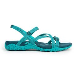 Sandały trekkingowe damskie TENA V4 – idealne dopasowanie i świetna przyczepność. Zielone sandały damskie Izas, bez wzorów, bez obcasa, bez zapięcia. W wyprzedaży za 226.04 zł.