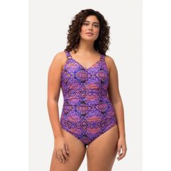 Damskie Kostium kąpielowy marszczenie miękkie miseczki ozdobne kółka. Czarne stroje jednoczęściowe Ulla Popken, bez wzorów, z elastanu. Za 239.99 zł.