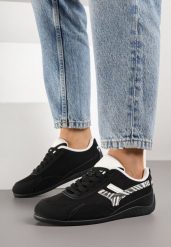 Czarne Sneakersy Ozdobione Geometrycznym Wzorem w Zeberkę Arulia. Czarne obuwie sportowe damskie Born2be, z jeansu, bez zapięcia, trekkingowe. Za 89.99 zł.