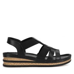 Sandały Go Soft. Czarne sandały damskie GO SOFT, bez wzorów, bez obcasa, na koturnie, bez zapięcia. Za 118.99 zł.