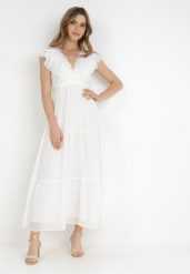 Biała Sukienka Diomena. Białe sukienki damskie Born2be, bez wzorów, z koronki, bez ramiączek. Za 239.99 zł.
