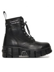 NEW ROCK Botki M-WALL084NP-C8 Czarny. Czarne botki damskie NEW ROCK, ze skóry, rockowe, bez obcasa, na płaskiej podeszwie, bez zapięcia. Za 979.99 zł.