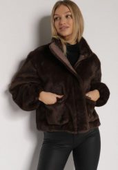 Brązowa Futrzana Kurtka Ozdobiona Kieszeniami Vetilina. Brązowe kurtki damskie Born2be, l, bez wzorów, z futra, bez kaptura. Za 219.99 zł.