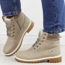 Khaki trapery damskie Potocki 97301. Brązowe obuwie sportowe casual damskie POTOCKI, z nubiku, trekkingowe. Za 129.00 zł.