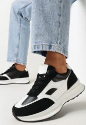 Czarne Sneakersy na Grubej Podeszwie z Modnymi Wstawkami Amonia. Czarne obuwie sportowe damskie Born2be, bez zapięcia. Za 79.99 zł.