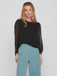 Vila Bluzka Falia 14084606 Czarny Regular Fit. Czarne bluzki damskie Vila, bez wzorów, z syntetyku, bez kołnierzyka, bez ramiączek. Za 69.99 zł.