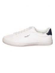 Pepe Jeans FOOTWEAR Sneakersy "Court" w kolorze biało-granatowym rozmiar: 36. Białe obuwie sportowe damskie Pepe Jeans FOOTWEAR, z jeansu, bez zapięcia. Za 144.24 zł.