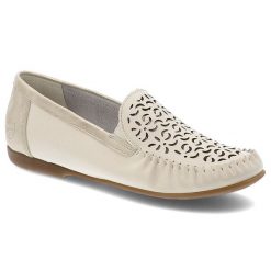 Beżowe Półbuty Rieker Eleganckie Obuwie Damskie Ze Skóry Naturalnej. Brązowe półbuty damskie Rieker, w ażurowe wzory, z materiału, bez obcasa, bez zapięcia. Za 299.00 zł.