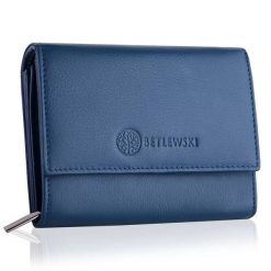 Portfel damski BETLEWSKI BPD-SS-11 NIEBIESKI. Niebieskie portfele damskie Betlewski, bez wzorów, ze skóry. Za 139.00 zł.