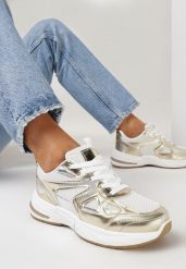 Złote Sznurowane Sneakersy na Grubej Podeszwie ze Wstawkami z Ekoskóry Vitalirs. Żółte obuwie sportowe casual damskie Born2be. Za 119.99 zł.