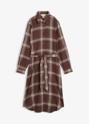 Sukienka midi z flaneli z czystej bawełny. Brązowe sukienki damskie bonprix, bez wzorów, z bawełny, bez ramiączek. Za 149.99 zł.