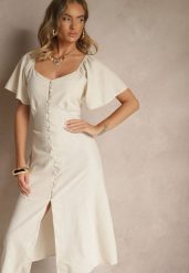 Beżowa Bawełniana Sukienka z Wiązaniem i Guzikami Kolarissa. Brązowe sukienki damskie Renee, bez wzorów, z bawełny, eleganckie, bez ramiączek. W wyprzedaży za 135.99 zł.
