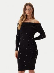 Guess Sukienka dzianinowa W5BK64 Z2YJ2 Czarny Slim Fit. Czarne sukienki damskie Guess, z aplikacjami, z dzianiny, bez ramiączek. Za 486.50 zł.