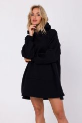Krótka Dzianinowa Sukienka z Kapturem - Czarna. Czarne sukienki damskie MOE, bez wzorów, z bawełny, wizytowe, bez ramiączek. Za 334.90 zł.