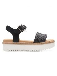Clarks Skórzane sandały w kolorze czarnym rozmiar: 36. Czarne sandały damskie Clarks, bez wzorów, z otwartym noskiem, bez obcasa, na koturnie, bez zapięcia. Za 214.95 zł.