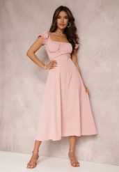 Różowa Sukienka o Rozkloszowanym Kroju z Wiązaniem Perolis. Czerwone sukienki damskie Renee, bez wzorów, eleganckie, bez ramiączek. W wyprzedaży za 119.99 zł.