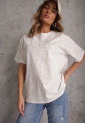 Biały Oversizowy T-shirt z Bawełny Zdobiony Haftem z Cekinami Marivia. Białe t-shirty damskie Renee, l, z aplikacjami, z bawełny, bez kołnierzyka. Za 59.99 zł.