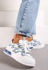 Biało-Niebieskie Sneakersy na Podeszwie z Ozdobną Wstawką i Szerokimi Sznurówkami Linnae. Białe obuwie sportowe damskie Born2be, z materiału, bez zapięcia. Za 89.99 zł.