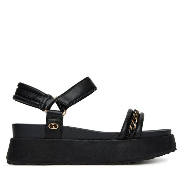 Sandały Liu Jo. Czarne sandały damskie Liu Jo, bez wzorów, bez obcasa, na płaskiej podeszwie, bez zapięcia. Za 759.99 zł.