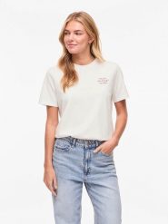 Vila Koszulka "Visybilla Cherry" w kolorze białym rozmiar: L. Białe bluzki damskie Vila, l, bez wzorów, z bawełny, bez kołnierzyka, bez ramiączek. Za 70.57 zł.