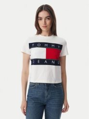 Tommy Jeans T-Shirt Flag DW0DW22818 Biały Regular Fit. Białe t-shirty damskie Tommy Jeans, xs, bez wzorów, z bawełny, bez kołnierzyka. Za 209.99 zł.