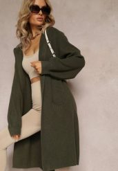 Ciemnozielony Niezapinany Kardigan z Kapturem Fatimanes. Zielone kardigany damskie Renee, bez wzorów. Za 84.99 zł.