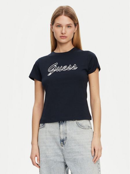 Guess T-Shirt V5GI02 K9RM1 Granatowy Slim Fit. Niebieskie t-shirty damskie Guess, l, z aplikacjami, z bawełny, bez kołnierzyka. Za 79.99 zł.